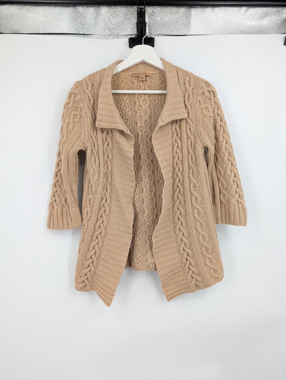 Banana Republic Y2K Cable Knit Open Front Cardigan Wool Angora Rabbit Cashmere S